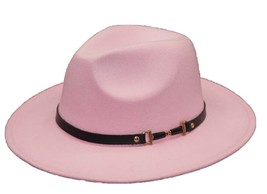 Light Pink Fedora Wide Brim Panama Cowboy Hat UNISEX - £32.87 GBP