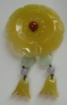 Yellow Carved Jade Beaded Flower Pendant W/Carnelian and Purple jade beads - £194.69 GBP