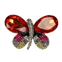 Rhinestone Butterfly Brooch 2” Pin Color Block Red Pink Black Golf Large - $14.01