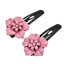 Set of 2 Light Pink Leather Floral Motif Hair Pinch Clip - £7.03 GBP