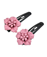 Set of 2 Light Pink Leather Floral Motif Hair Pinch Clip - £7.09 GBP