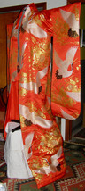 VINTAGE JAPANESE SILK BROCADE CEREMONIAL UCHIKAKE WEDDING KIMONO - GOLD ... - $395.01