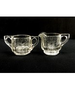 Etched Floral Creamer and Sugar Bowl Set, Hexagon, Heavy Vintage Glass, ... - $20.02 CAD