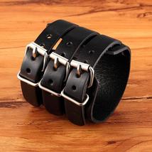 Accessorize with Attitude: Adjustable Genuine Leather Cuff Bracelet Punk Rock Je - £13.59 GBP