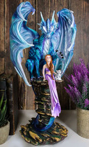 Giant Leviathan Blue Dragon Protecting A Young Princess Fairy With Kitte... - $129.99