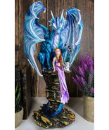 Giant Leviathan Blue Dragon Protecting A Young Princess Fairy With Kitte... - $129.99