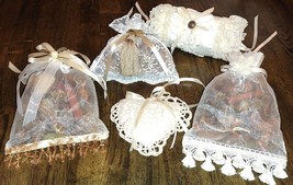 Victorian Lace Sachet Potpourri Shabby Cottage Chic Ribbons Tassels Pearls 5pc - £19.80 GBP