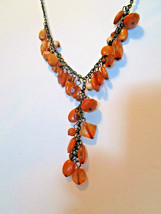 Y-drop NECKLACE Brown Orange Gold Multi-shaped BEADS - Vintage Looks Ant... - $8.99