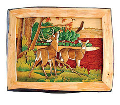 Zeckos Deer Hand Crafted Intarsia Wood Art Wall Hanging 28 X 24 X 2 Inches - £197.84 GBP