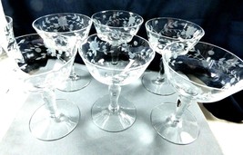 VTG 6 pc Crystal Optic Paneled Glass Etched 5&quot; footed Cordial Champagne Glasses  - £51.56 GBP
