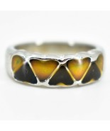 Heart Shape Multi-Color Changing Contrasting Silver Painted Mood Ring - £4.78 GBP