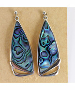 Signed Abalone Paua Shell Dangle Earrings, Silvertone Metal Iridescent A... - $567.85 MXN