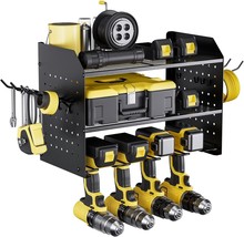 Wall Mounted Power Tool Organizer, Black, 3-Layer Drill Holder With Two ... - £28.89 GBP