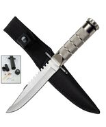 8.5" Silver Emergency Fixed Blade Survival Knife with Kit &amp; Compass/Sheath - $18.80