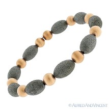 925 Sterling Silver Matte / Satin Finish Oval Bead Link Italian Stretch Bracelet - £45.31 GBP