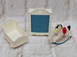 Vintage 1977 Fisher Price Doll House Baby Cradle Bed , Dresser , Rocking Horse - $7.00