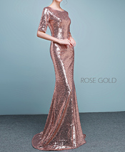 Rose-gold Half Sleeve Maxi Sequin Dress Women Plus Size Sequin Dress Gown image 7