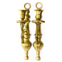 Pair of Solid Brass Wall Hanging Candle Holder 12&quot; Vintage Made in India - $39.57