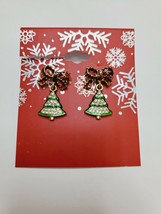 Kohl&#39;s Women&#39;s Christmas Earrings Rhinestone Christmas Trees With Red Bows - £8.20 GBP