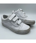 Vans All White Shoes Kids V Pro Old Skool Hook Loop Boys 3.5 Girls 5.0 - £21.99 GBP