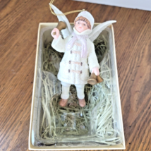 Porcelain Bell Ringing Angel Christmas Ornament Victorian Style Glitter Costco - £11.06 GBP
