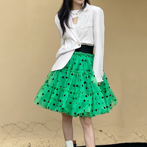 Women Polka Dot Tulle Skirt A-line Puffy Knee Length Tulle Midi Skirt Outfit image 5