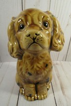 Dog  Puppy Ceramic Figurine Golden Brown 5 3/4&quot; Tall Signed Hand Painted. - $5.77