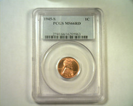 1945-S LINCOLN CENT PENNY PCGS MS 66 RD RED NICE ORIGINAL COIN BOBS COINS - £22.35 GBP