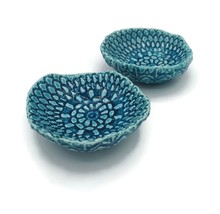 2Pc Textured Handmade Ceramic Bowl, Blue Studio Pottery Ring Holder Trin... - £38.05 GBP