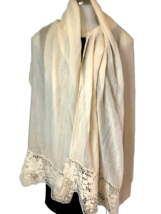 Women&#39;s Lace Trimmed Cream Scarf - £9.72 GBP