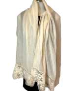 Women&#39;s Lace Trimmed Cream Scarf - $12.34