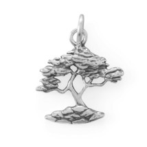 Oxidized Cypress Branched Tree Charm Pendant Men/ Girls Gift 14K White G... - £22.35 GBP