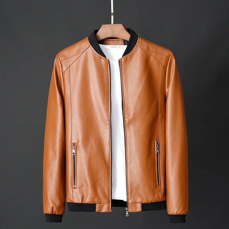 Men Black Biker PU Leather Coat Korean Fashion Men Pu Leather Office Jac... - $70.00