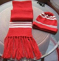 Red scarf and hat, shawl and cap made of Alpacawool  - £40.76 GBP