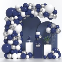 Navy Blue Silver Balloons Arch Kit 130 PCS Navy Blue Balloon Garland Wit... - $25.99