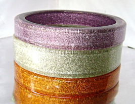  Vintage Clear Lucite Confetti Bracelets Purple Tangerine Silver Stack of 3  - £54.65 GBP