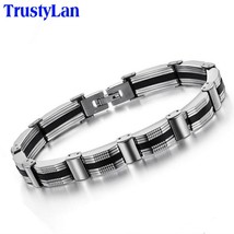Fashion Design Silica Gel Bracelet Men Stainless Steel 10MM Wide Chain Men&#39;s Bra - £14.57 GBP