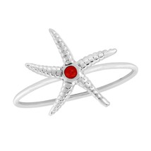 Tropical Beach Starfish Red Coral Stone Sterling Silver Ring-7 - £9.75 GBP