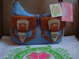 Charm and Luck Denim Crystal Hobo with Leather Trim - $40.00