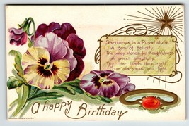 Birthday Flowers Gemstone Postcard Sardonyx Pansy Nash 1908 Gold Star August - £9.48 GBP