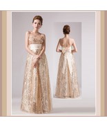 Princess Silk Layers Strapless Empire Waist Gold Sequin Apricot Lace For... - £136.50 GBP