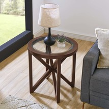 Modern Round Tempered Glass Coffee Table with Solid Wood Base - $97.99