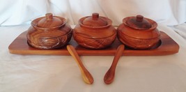 9 Piece Alii Woods Honolulu Wood Tray Condiment Bowl Spoon Set Hawaii Tiki Hut - £15.62 GBP