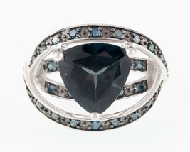 Trillion Blue Spinel &amp; Blue Diamonds Sterling Silver Ring Sz: 6 - £91.56 GBP