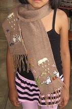 Brown embroidered scarf, shawl made of Alpaca wool   - £23.12 GBP