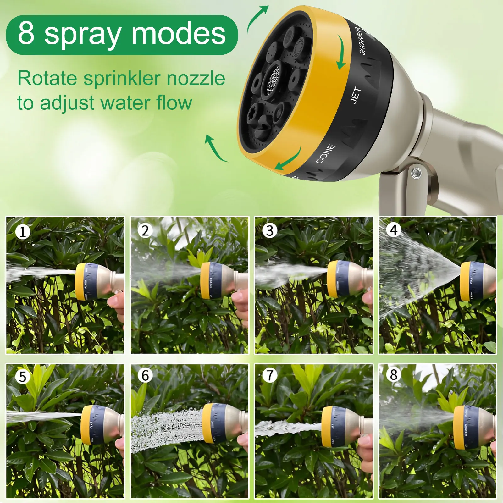 Garden Hose Spray Nozzle Heavy Duty  Water Hose Pipe Sprayer with 8 Adjustable P - £94.96 GBP