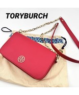 Tory Burch Leather Chain Crossbody Shoulder Bag Purse Pink Gold Logo MBb... - $292.67 CAD