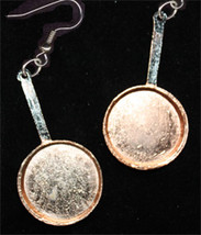 Huge Frying Pan Earrings Copper Cooking Food Charm Novelty Funky Costume Jewelry - £5.57 GBP