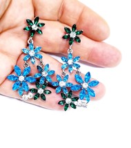 Bridesmaid Drop Earrings, Rhinestone Crystal Earrings, 2.5 inch Blue Chandelier  - £28.23 GBP