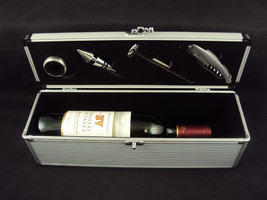 Aluminum Wine Box With Collar, Stopper, Corkscrew, Cutting Tool &amp; Thermometer - £15.33 GBP